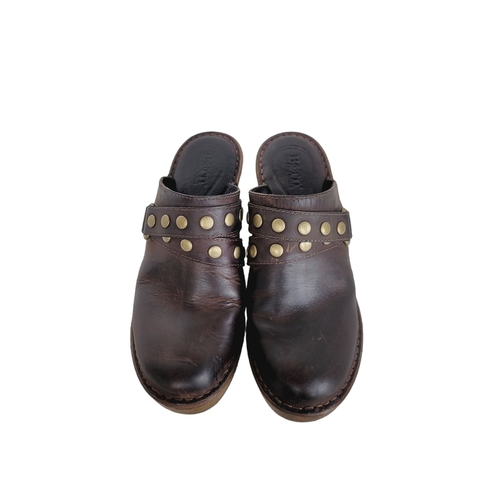Born Marney Brown Sand Leather Studded Clogs - Picture 4 of 10